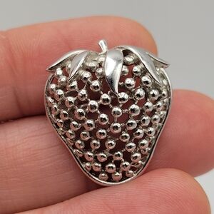 Vintage Crown TRIFARI Silver Tone Strawberry Brooch